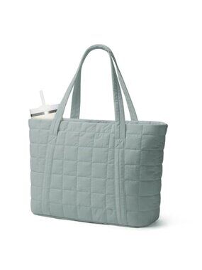 Quilted Puffer Tote Bag Women Nylon Work Travel Gym Laptop Compartment